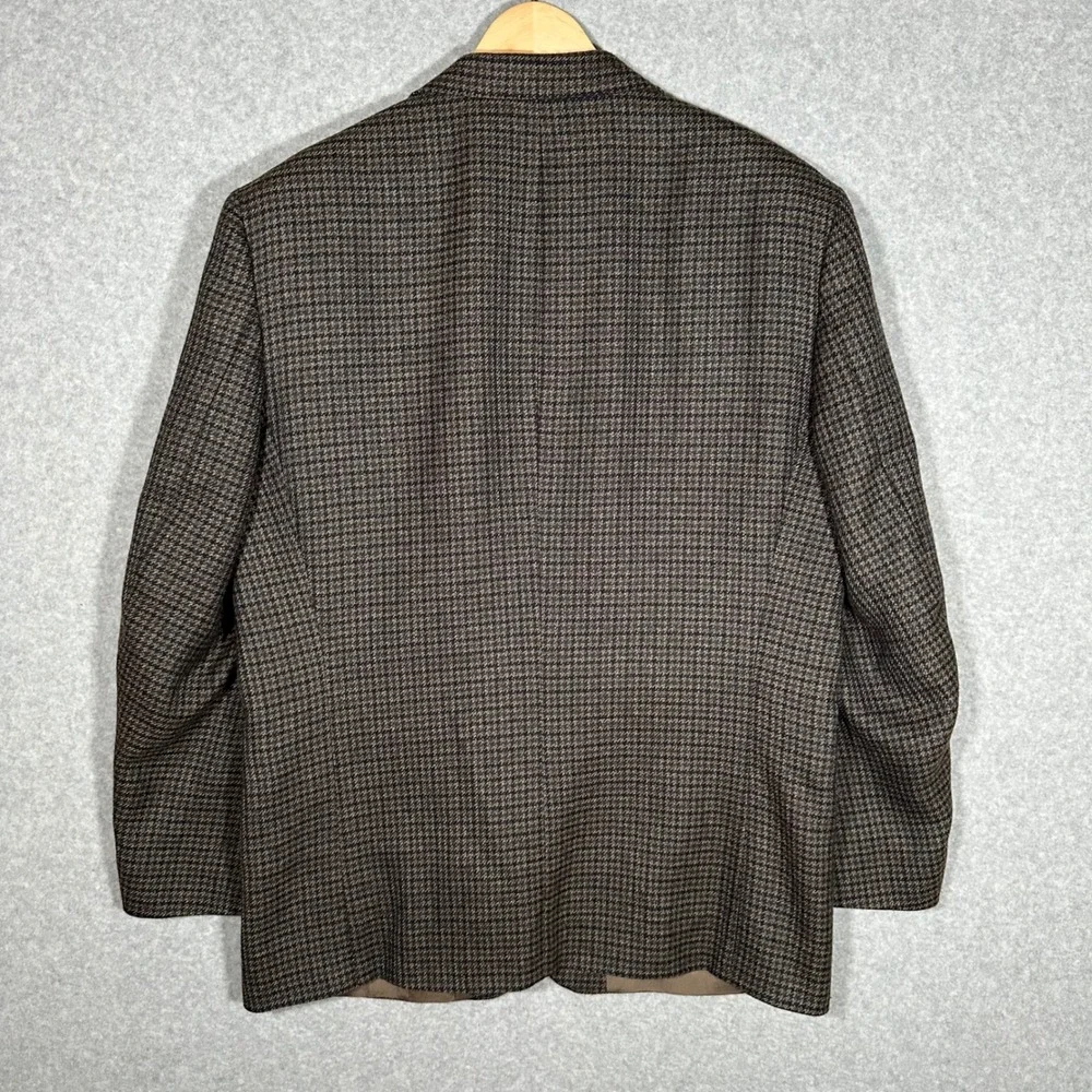 VTG Oscar de la Renta Mens Brown Houndstooth Wool Blazer Sport Coat 44R